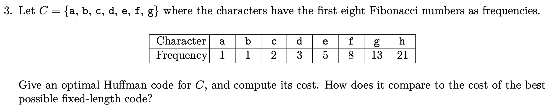 Solved 3. Let C = {a, b, c, d, e, f, g} where the characters | Chegg.com
