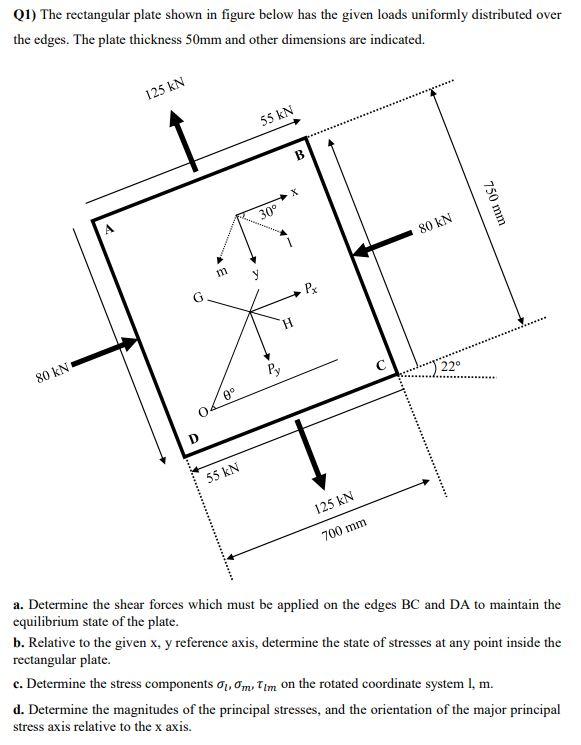 Q1) The rectangular plate shown in figure below has | Chegg.com