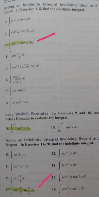 Solved Indefinite Integral Involving Sine And Finding Cosine | Chegg.com