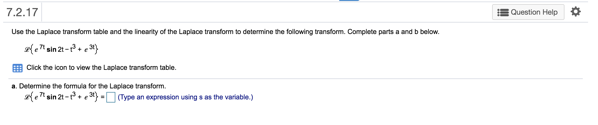 Solved 7.2.17 Question Help Use the Laplace transform table | Chegg.com