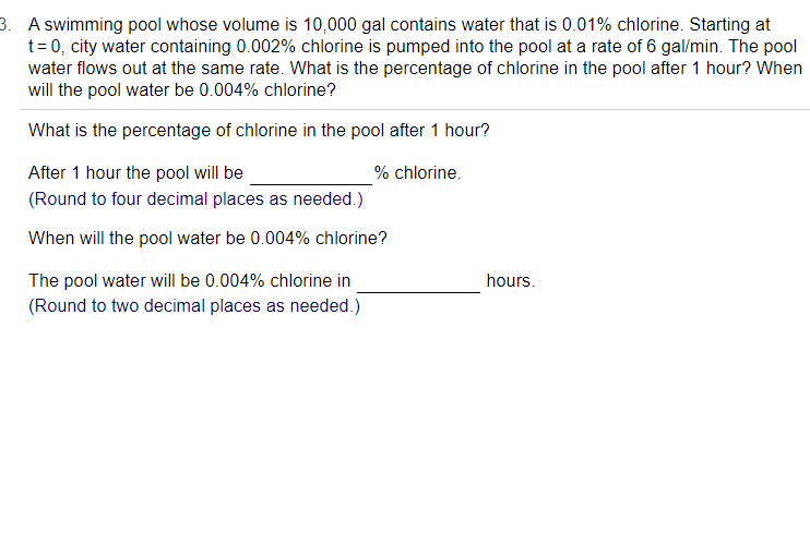 Solved 3. A swimming pool whose volume is 10,000 gal