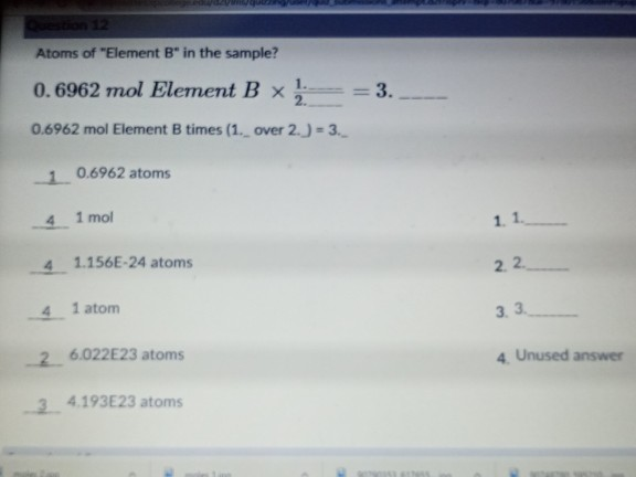 Solved Atoms Of "Element B" In The Sample? 0.6962 Mol | Chegg.com