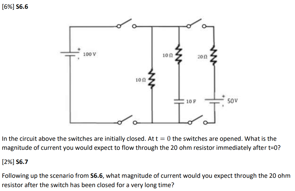 Solved [6%) 56.6 100 V 10Ω 200 10Ω 10 F 50V Ir In the | Chegg.com