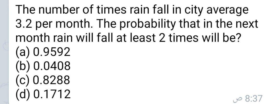 Solved The number of times rain fall in city average 3.2 per | Chegg.com