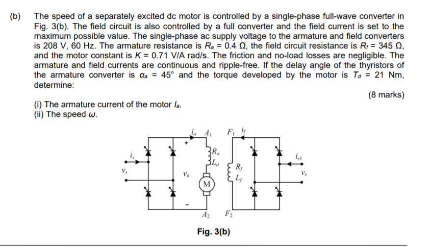 Solved (b) The Speed Of A Separately Excited Dc Motor Is | Chegg.com