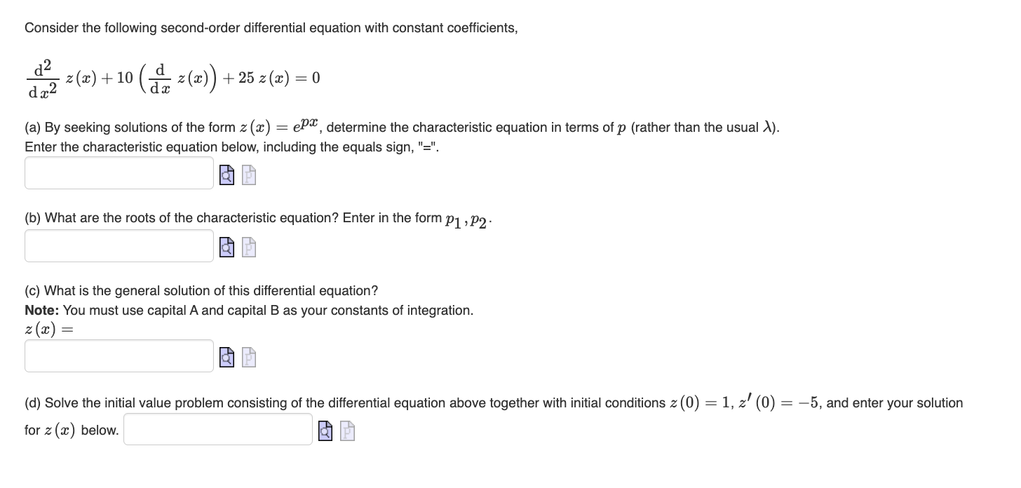 Solved Consider The Following Second-order Differential | Chegg.com