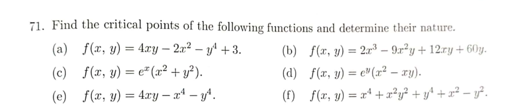 Solved 1. Find the critical points of the following | Chegg.com