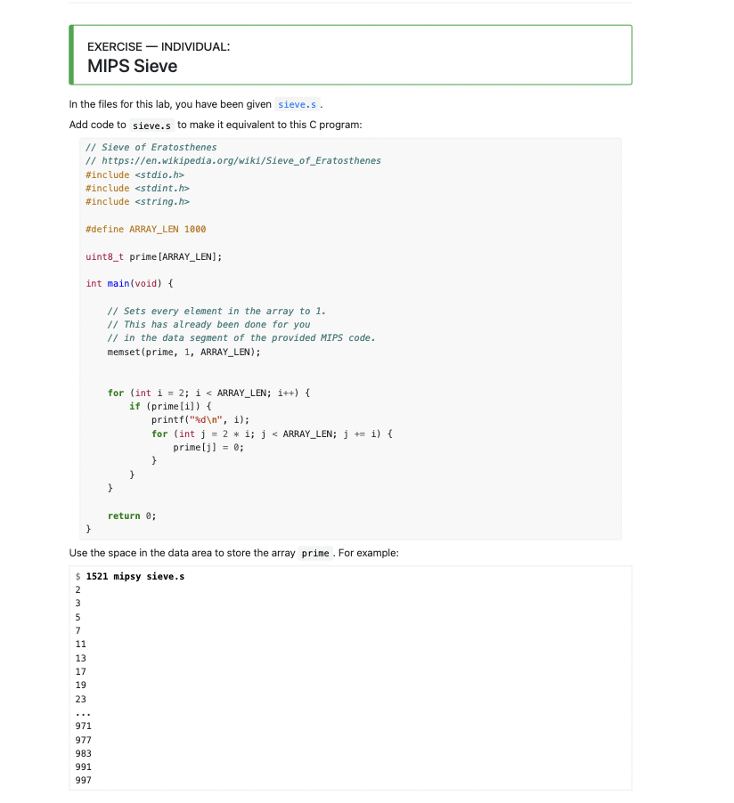 Solved MIPS Sieve Please help me change this code into | Chegg.com