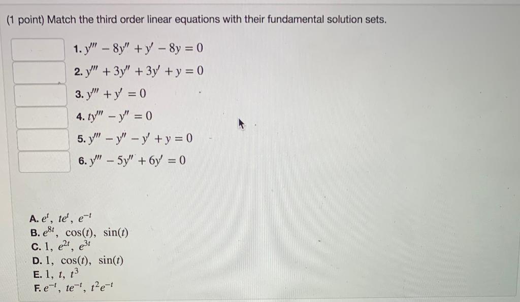 Solved (1 point) Match the third order linear equations with | Chegg.com
