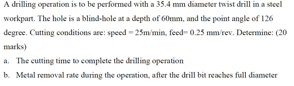 Solved A drilling operation is to be performed with a 35.4 | Chegg.com