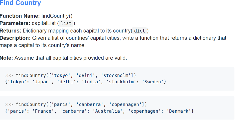 Solved Find Country Function Name: find Country() | Chegg.com