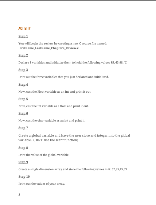 Solved ACTIVITY Step 1 You will begin the review by creating | Chegg.com