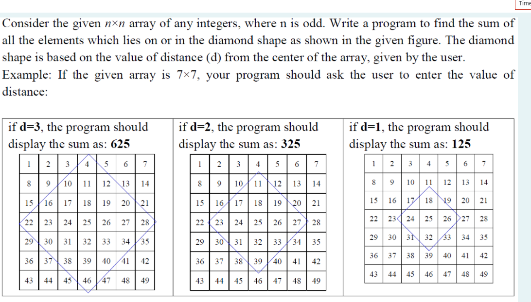 Solved Time Consider the given nxn array of any integers,