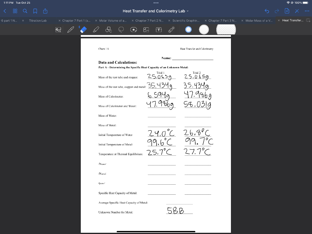 Solved Data and Calculations:1:11PM Tue Oct 251:11PM Tue Oct | Chegg.com