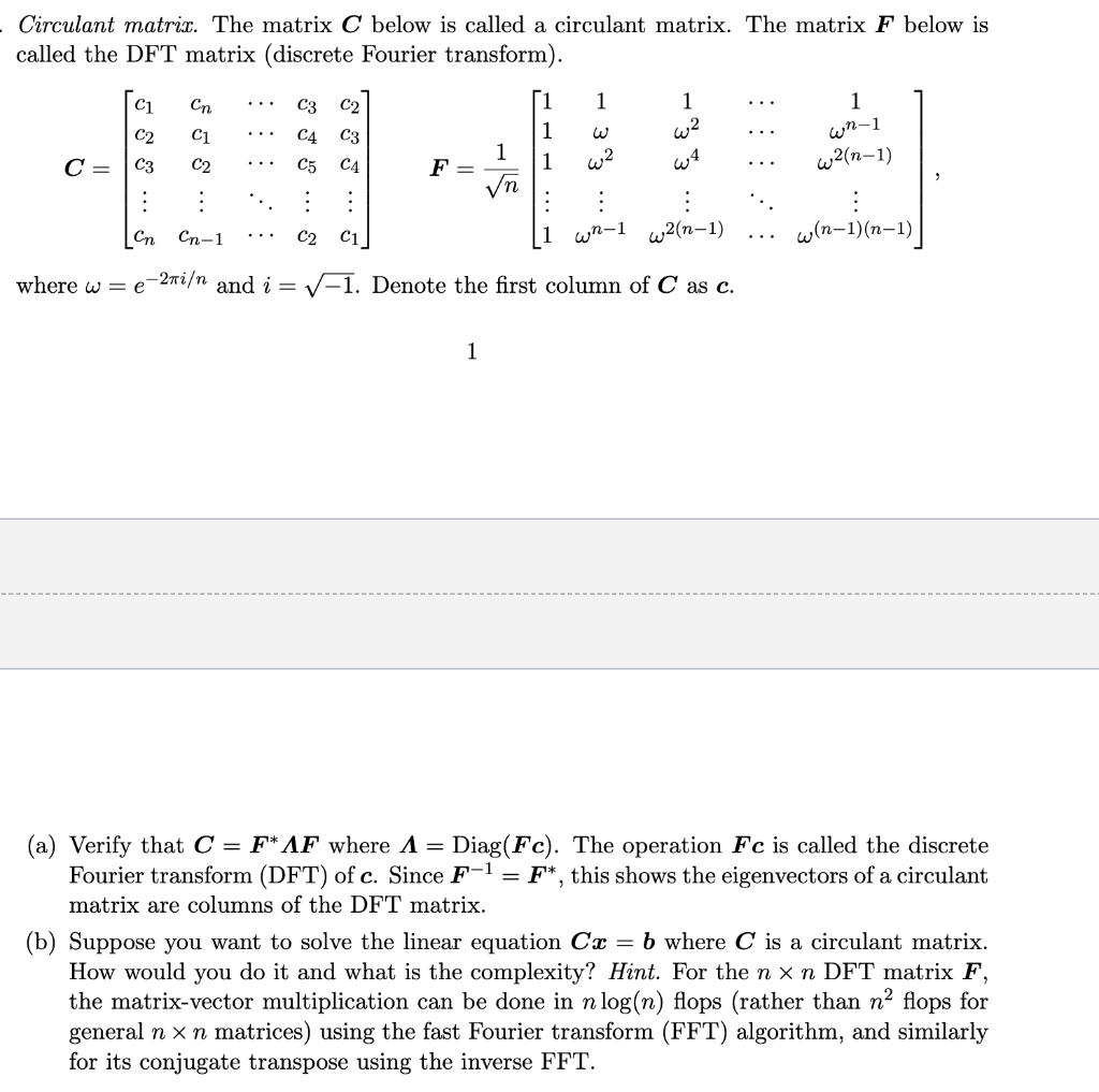 Solved Circulant matrix. The matrix C below is called a | Chegg.com