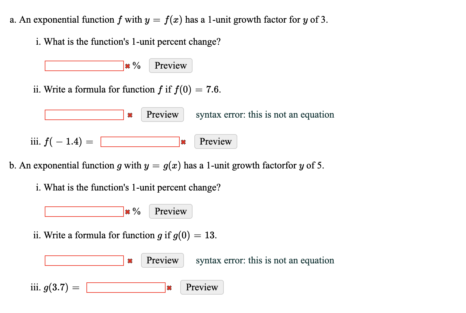 Solved a. An exponential function f with y = f(x) has a