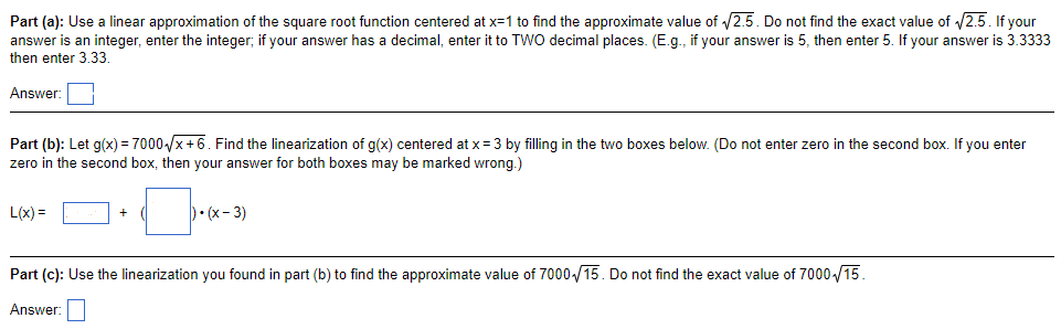 Solved Part (a): Use a linear approximation of the square | Chegg.com