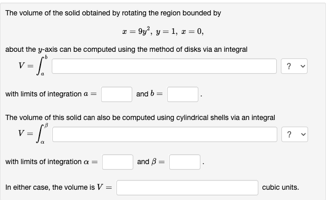 Solved The volume of the solid obtained by rotating the | Chegg.com