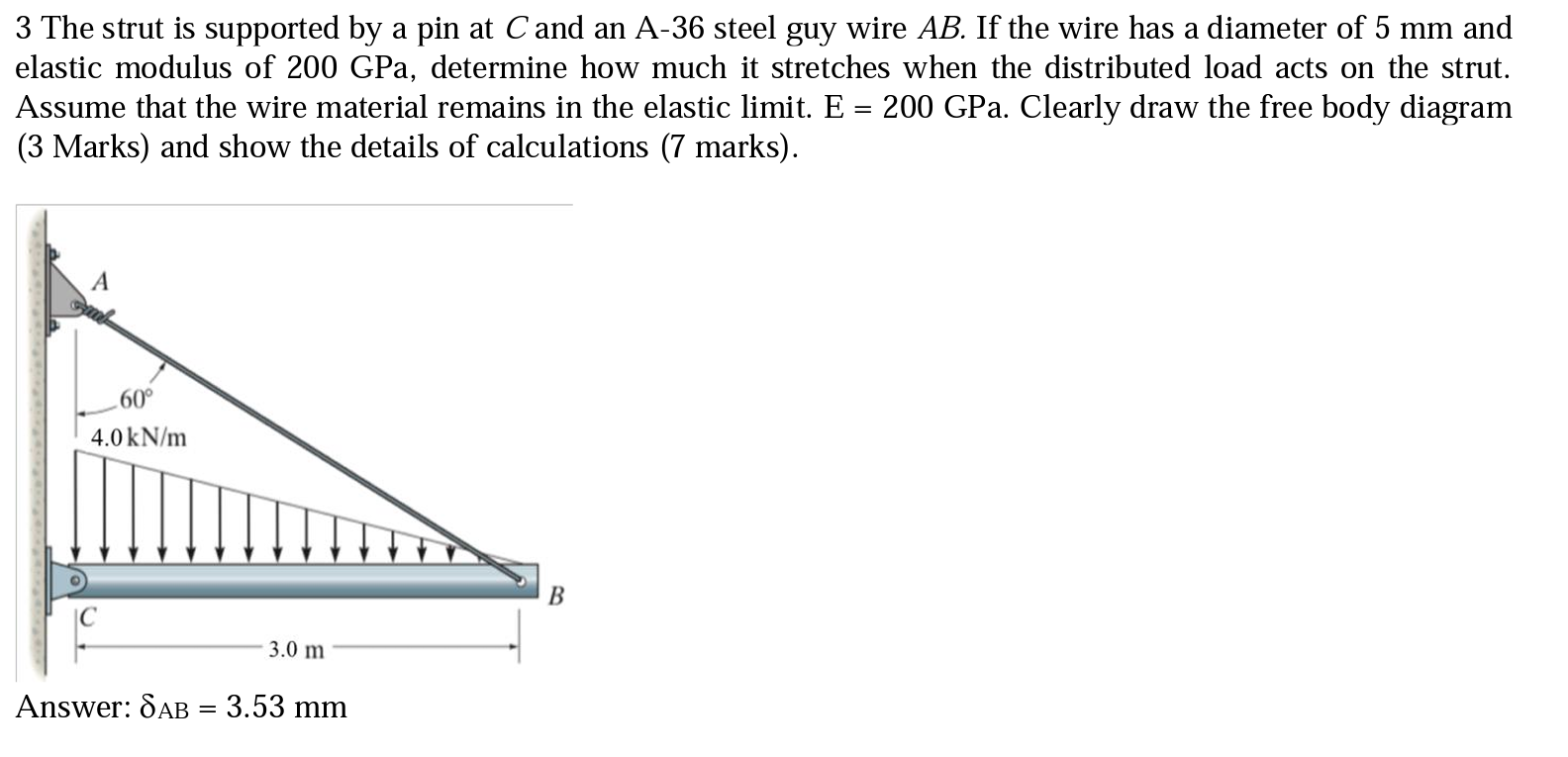 Solved 3 The strut is supported by a pin at C and an A-36 | Chegg.com