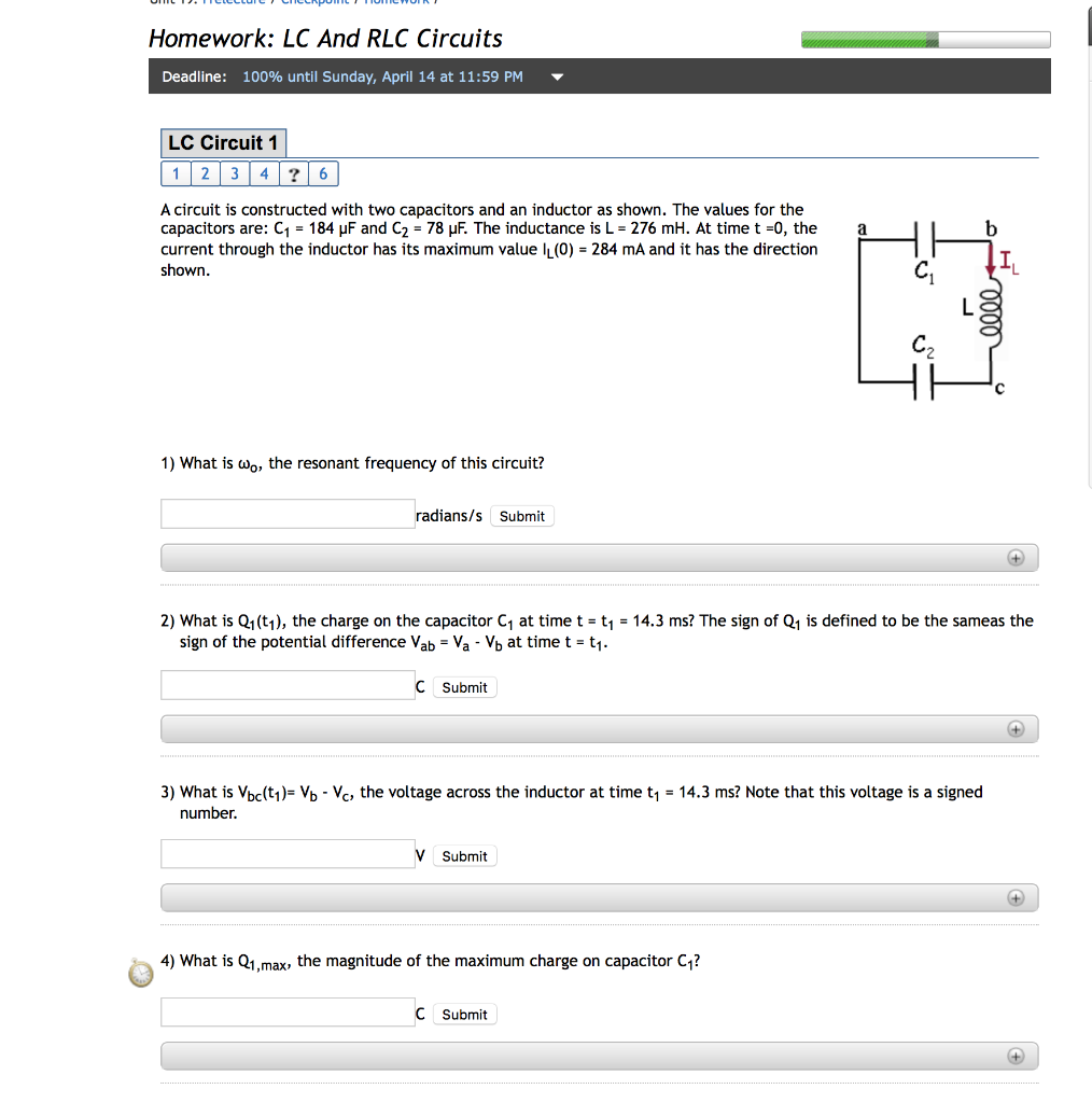 Solved Homework: LC And RLC Circuits Deadline: 100% until | Chegg.com