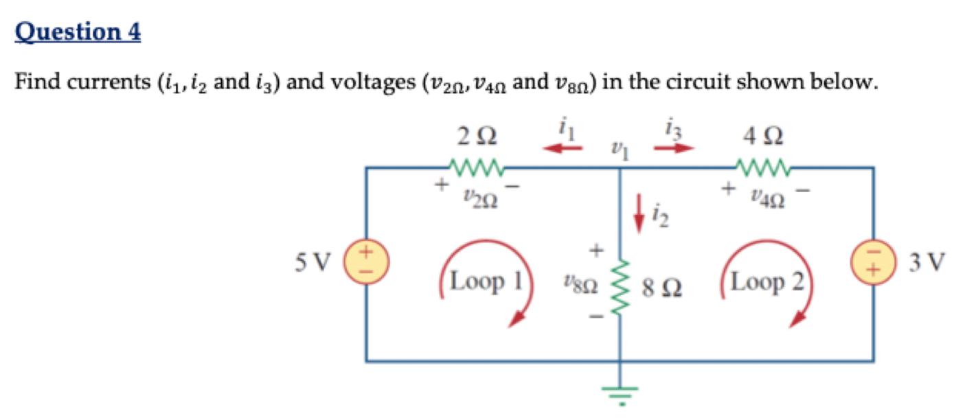 Solved Find currents (i1,i2 and i3) and voltages (v2Ω,v4Ω | Chegg.com