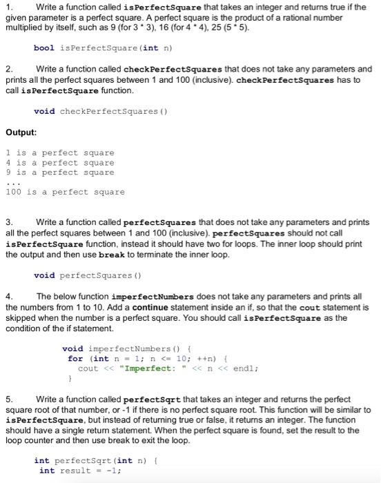 Solved Write a function called isPerfectSquare that takes an | Chegg.com