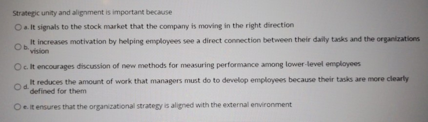 Solved Strategic unity and alignment is important because O | Chegg.com