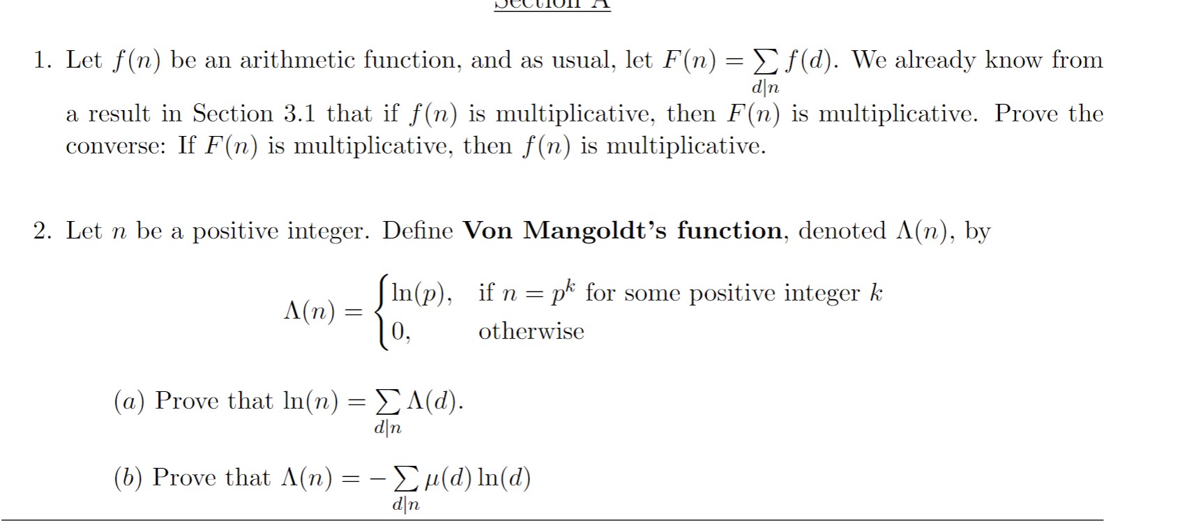 Solved 1. Let F(n) Be An Arithmetic Function, And As Usual, | Chegg.com