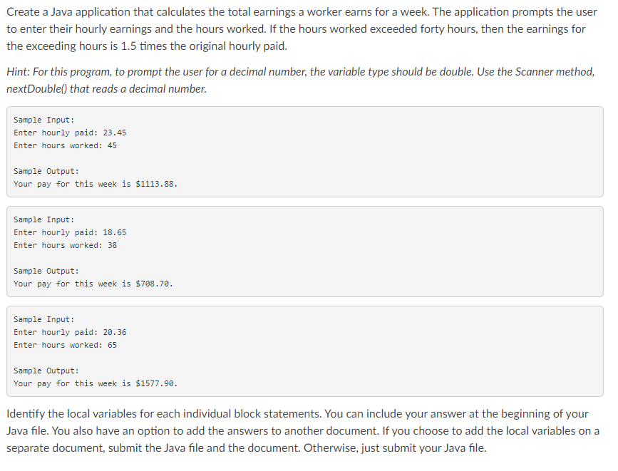 Solved Create a Java application that calculates the total | Chegg.com