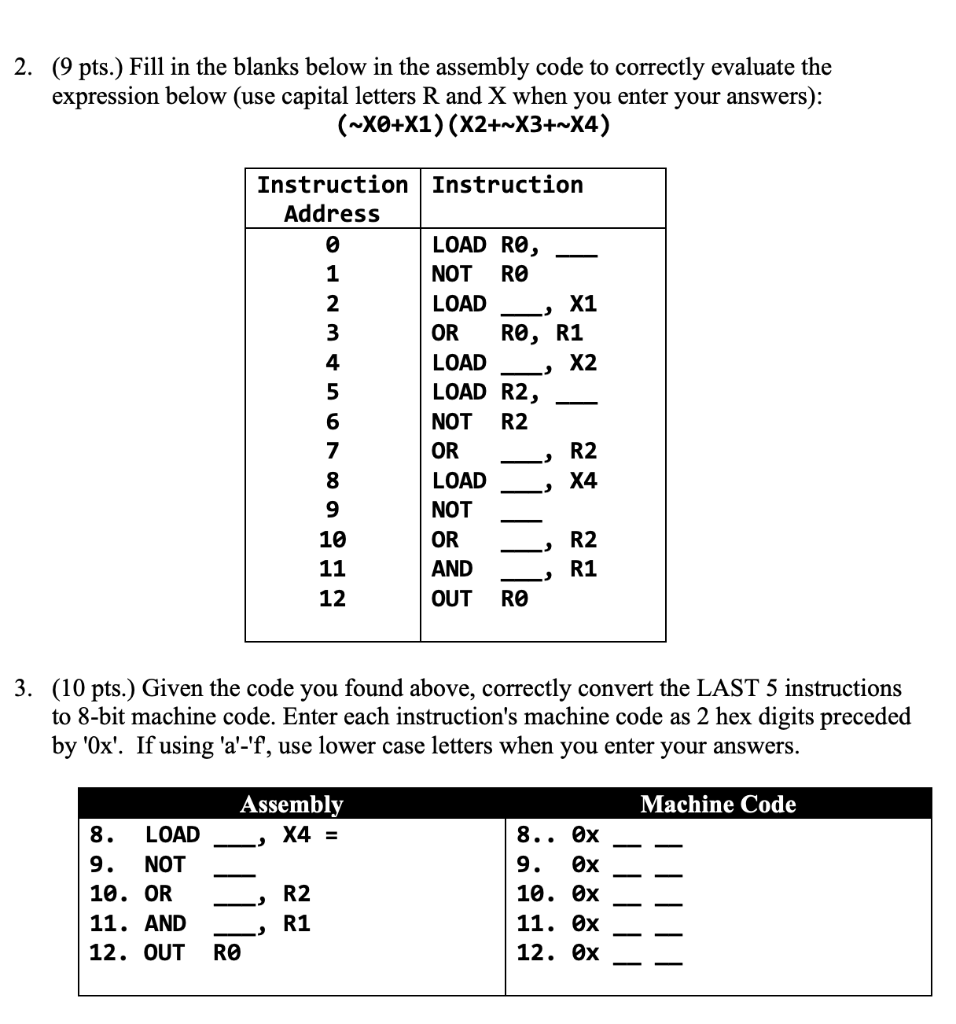 Solved The instruction set and its machine code format is