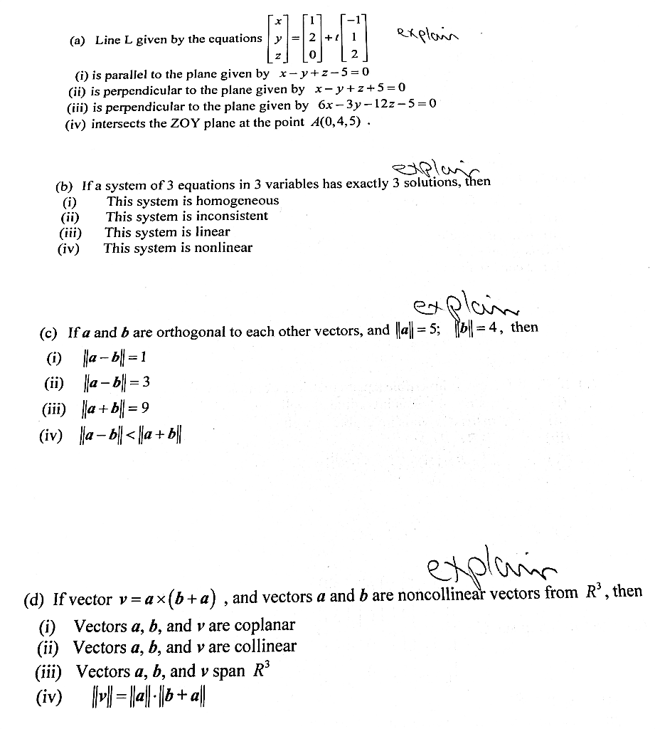 Solved A Line L Given By The Equations Y 2 1 1 Explai Chegg Com