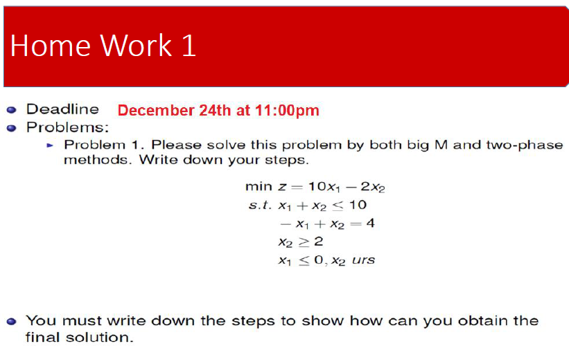 Solved - Problem 1. Please solve this problem by both big M | Chegg.com