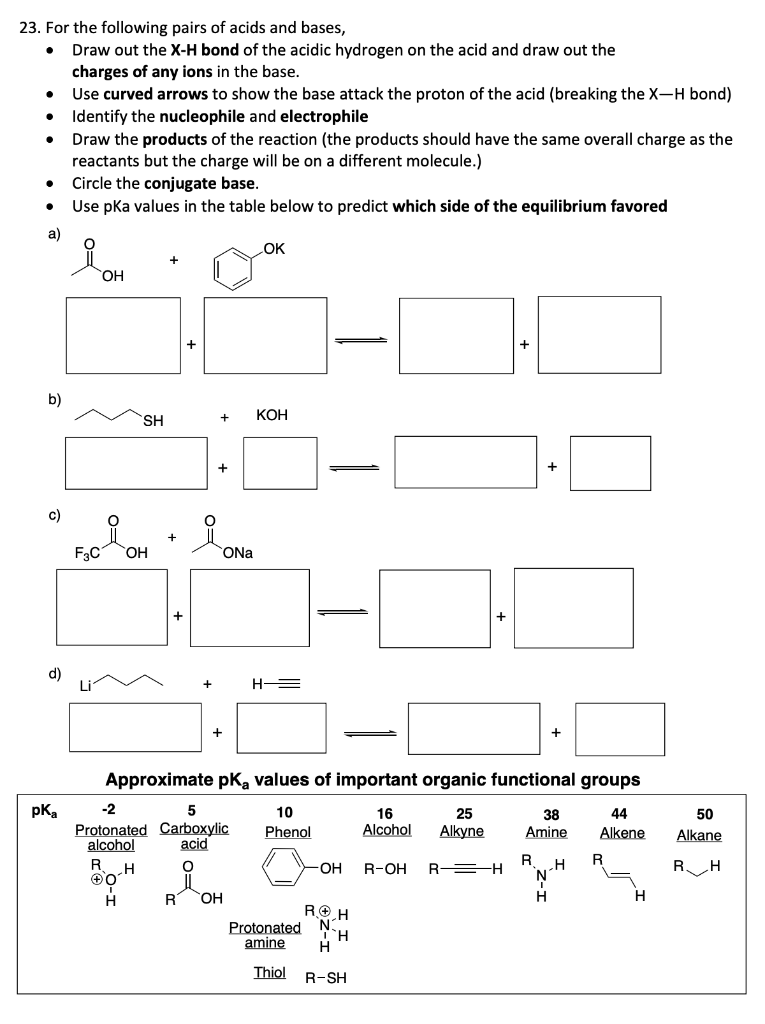 Solved 23. For the following pairs of acids and bases, - | Chegg.com