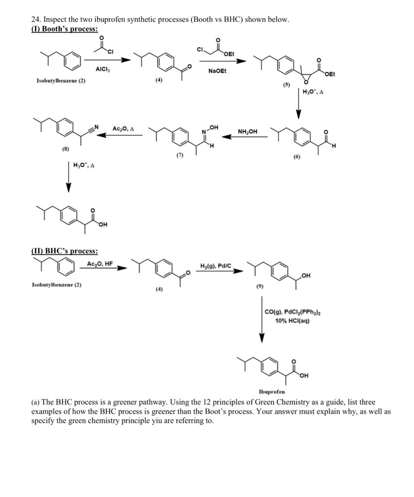 24. Inspect the two ibuprofen synthetic processes | Chegg.com