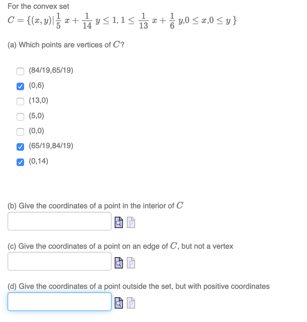 Solved For The Convex Set C X Y 15 X 114 Y 1 1 113 X Chegg Com