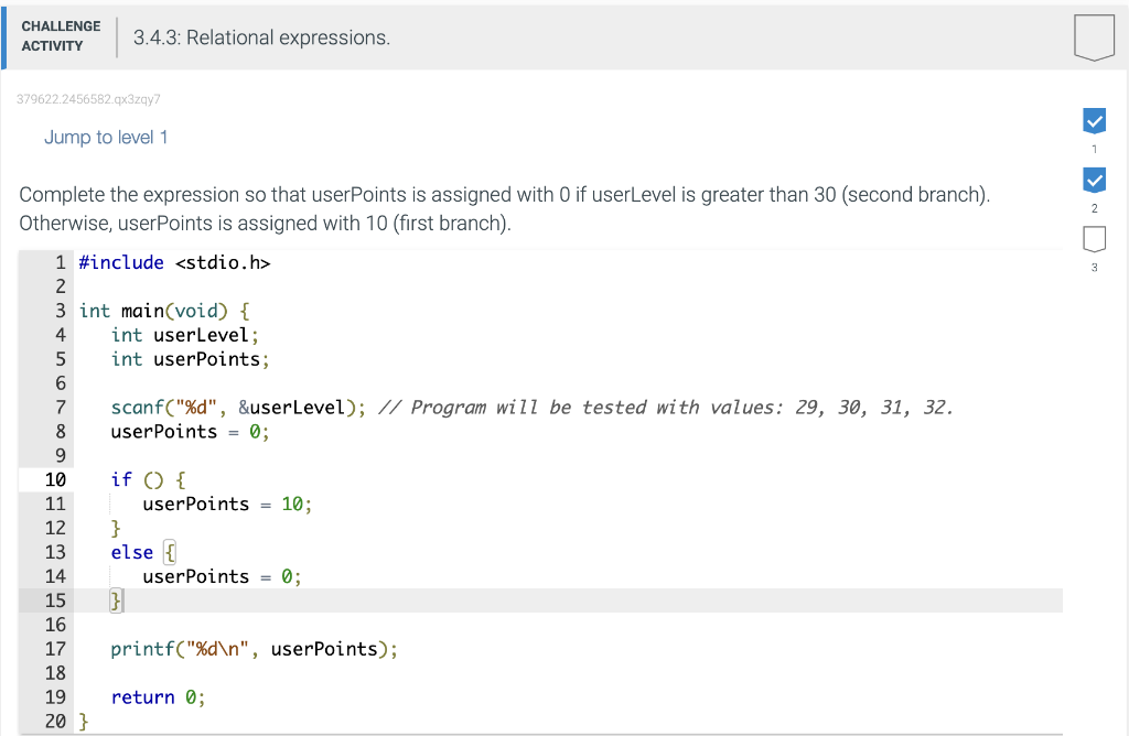 Solved CHALLENGE ACTIVITY 3.4.3: Relational expression | Chegg.com