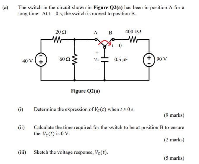 Solved (a) The switch in the circuit shown in Figure Q2(a) | Chegg.com