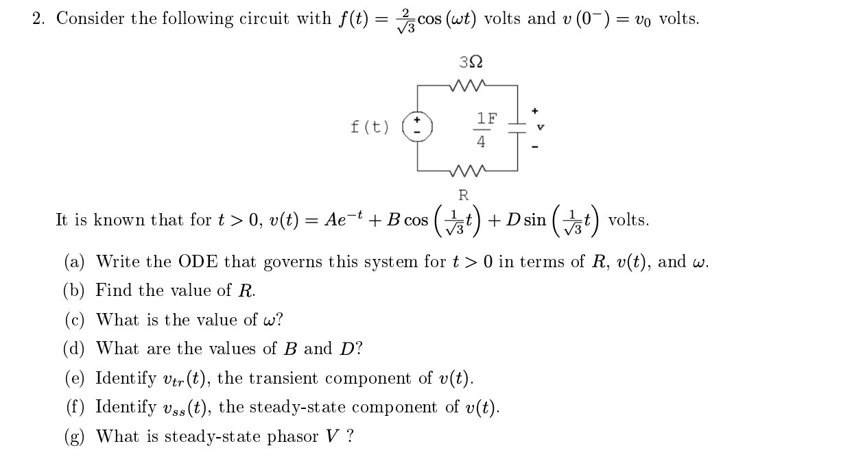 Solved Consider The Following Circuit With F T 2 3 Cos Chegg Com