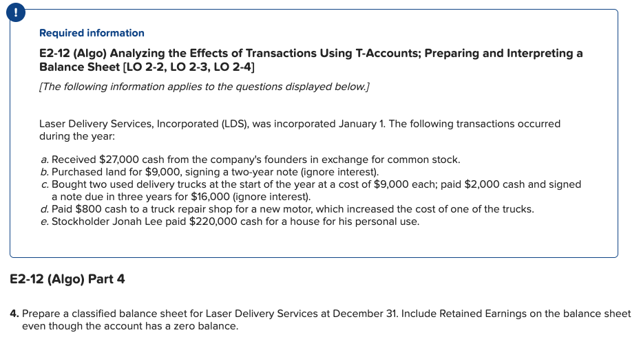 Solved Required information E2-12 (Algo) Analyzing the | Chegg.com