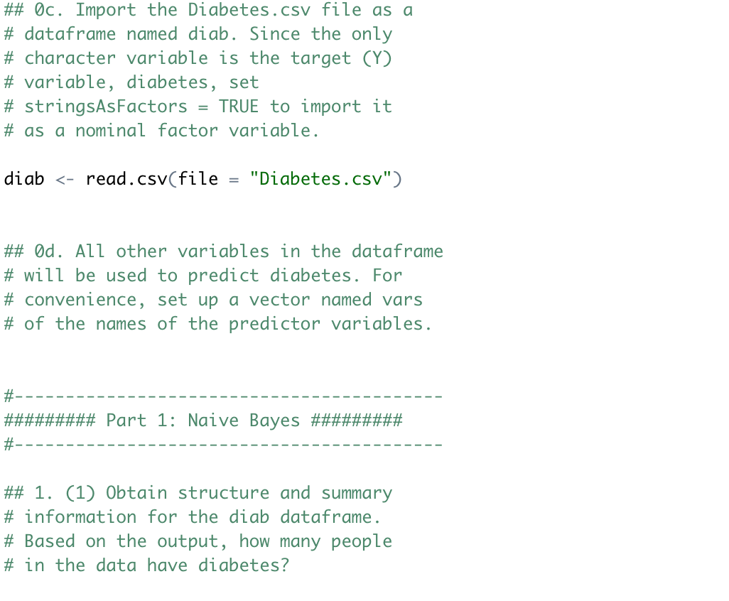 Solved \ The Diabetes.csv file contains medical data    Chegg.com