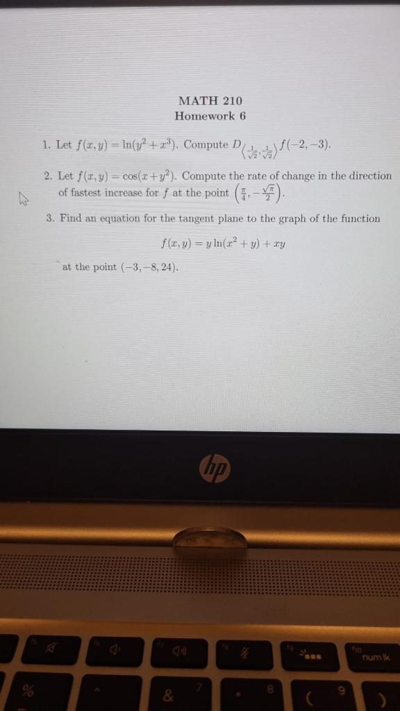 Solved 1 Let F X Y Ln Y2 X3 Compute D 21 21 F −2 −3 2