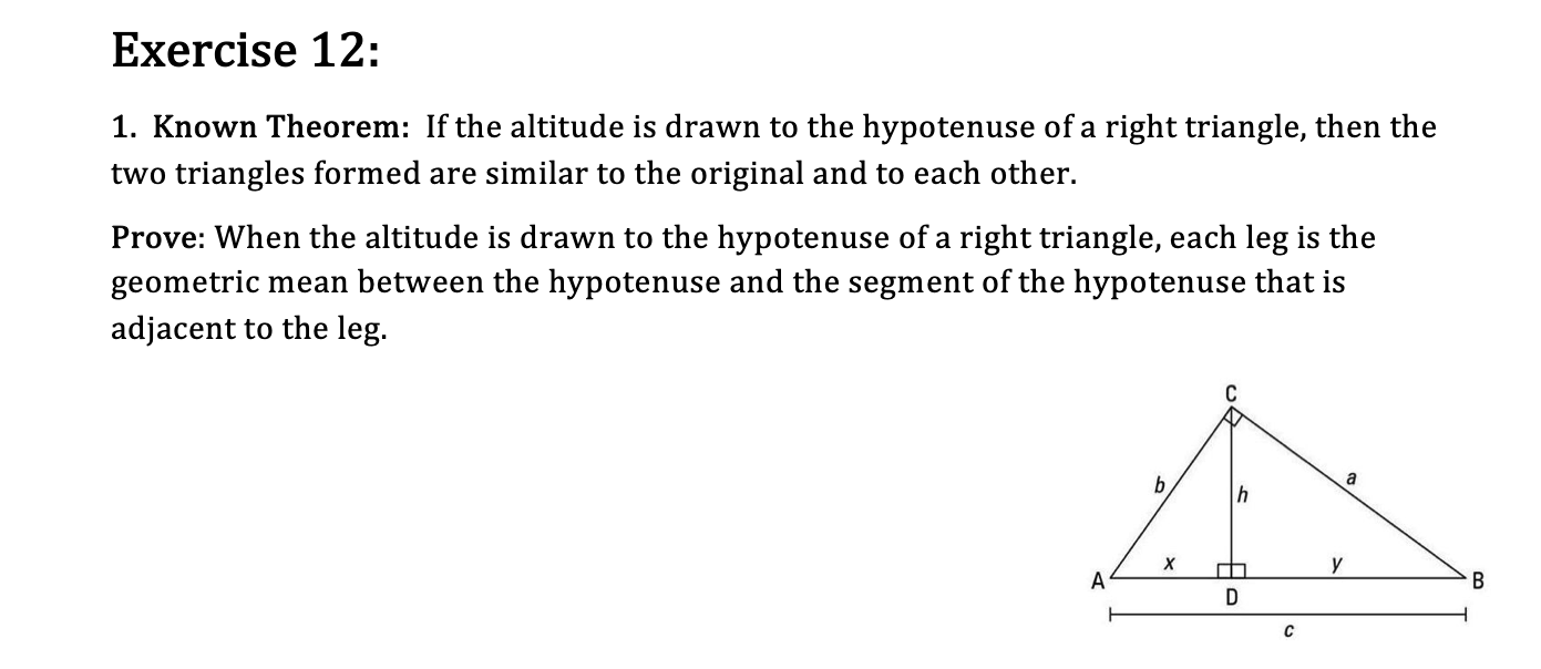 Solved Exercise 12 1. Known Theorem If the altitude is