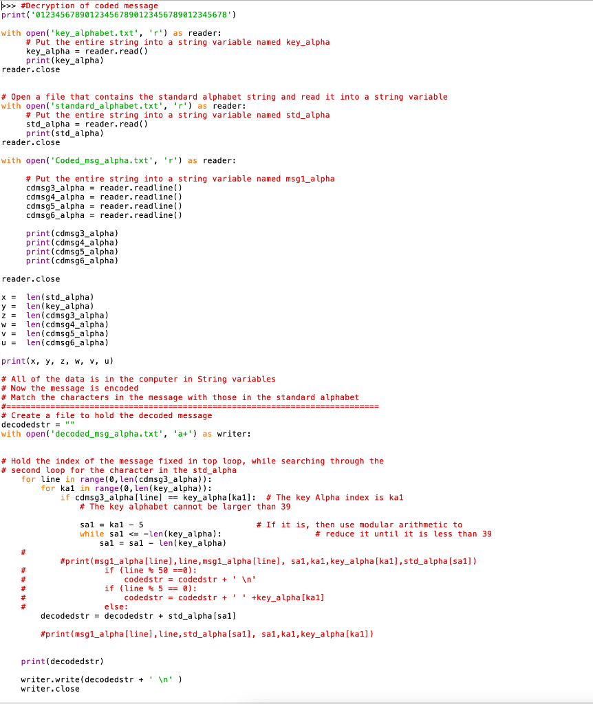 PYTHON LANGUAGE Complete the 4-line encryption and | Chegg.com