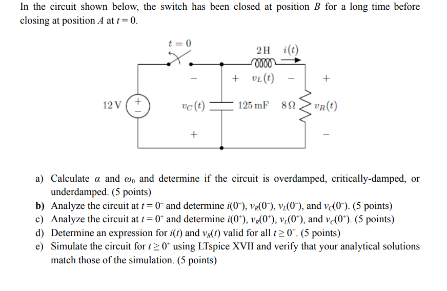 Solved In the circuit shown below, the switch has been | Chegg.com
