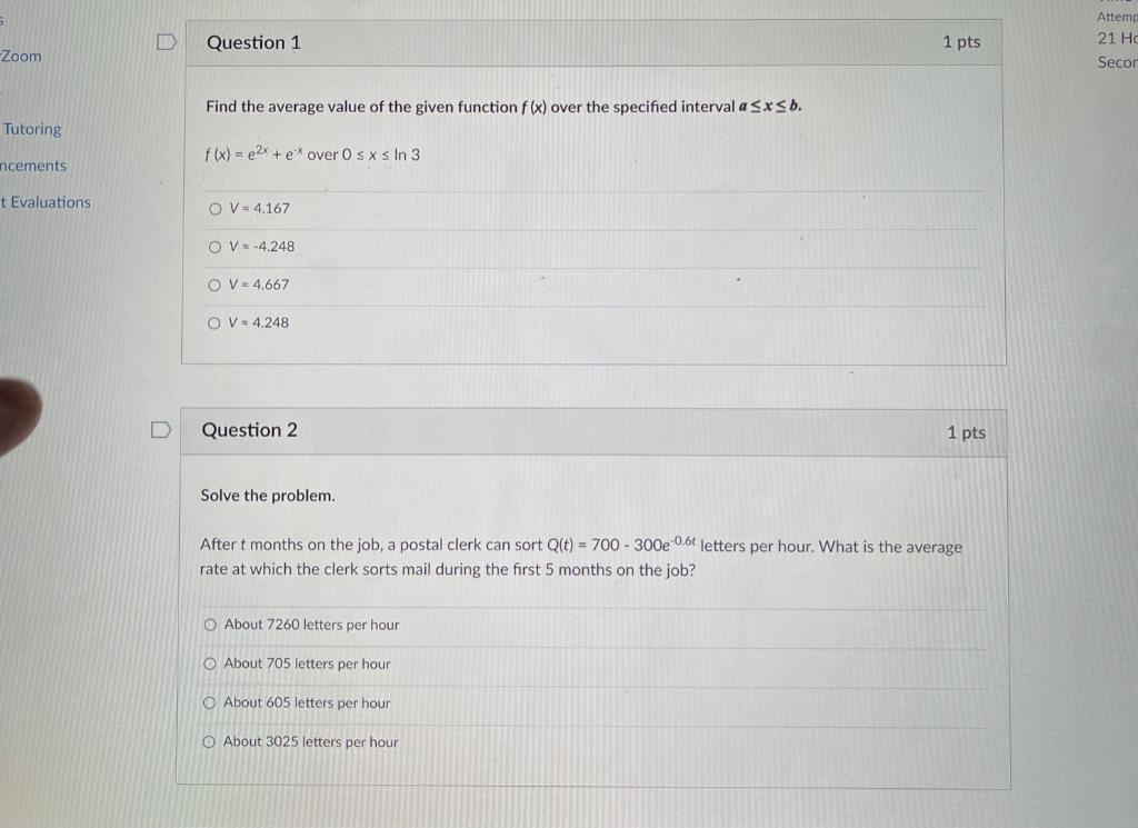 Solved 1 pts Question 1 Attemp 21 Hc Secor -Zoom Find the | Chegg.com