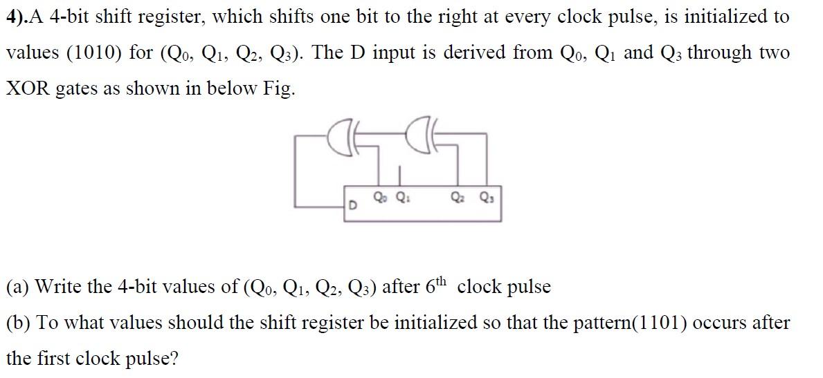 Solved 4).A 4-bit shift register, which shifts one bit to | Chegg.com