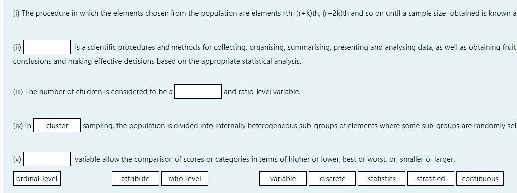 Solved ( The procedure in which the elements chosen from the | Chegg.com