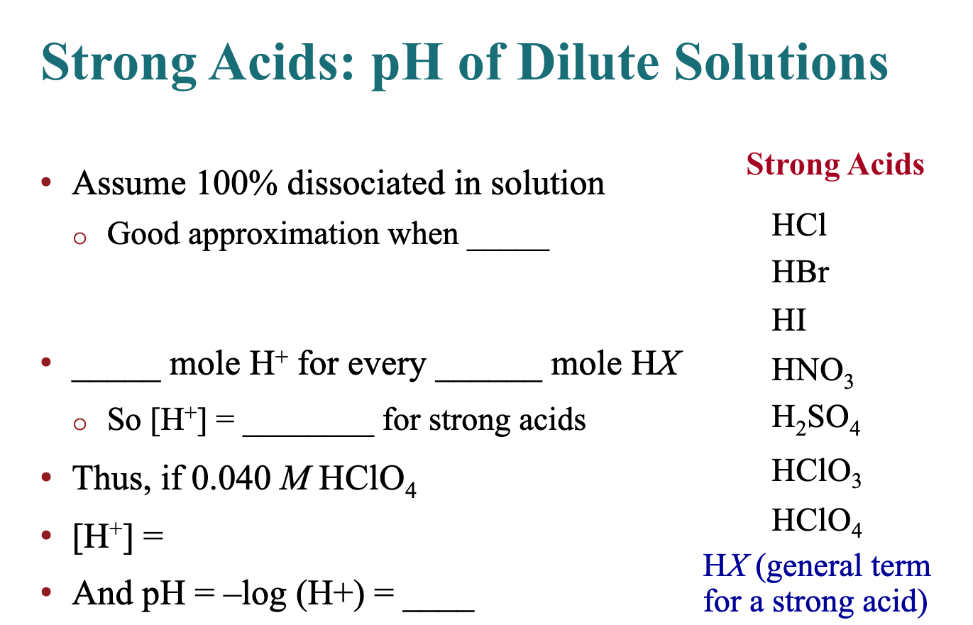 Solved Strong Acids pH of Dilute Solutions Strong Acids •