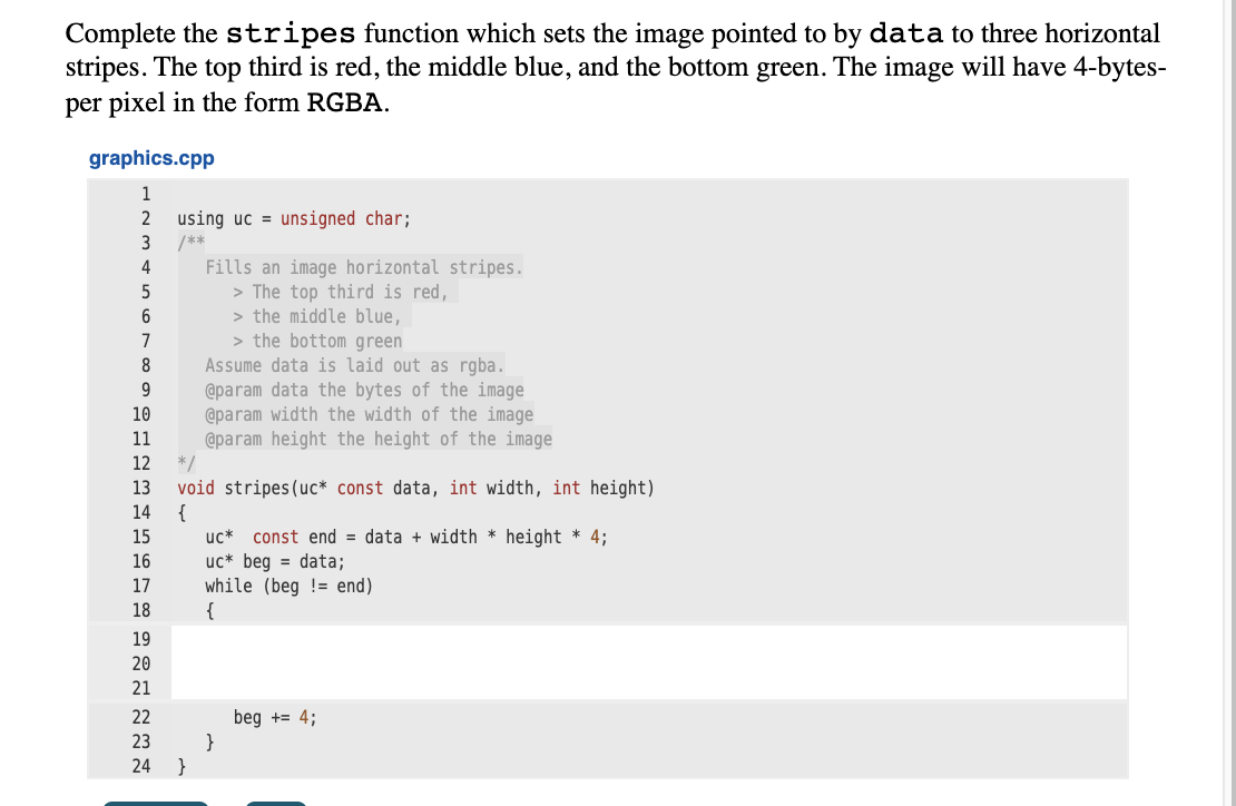 Solved Complete the stripes function which sets the image | Chegg.com