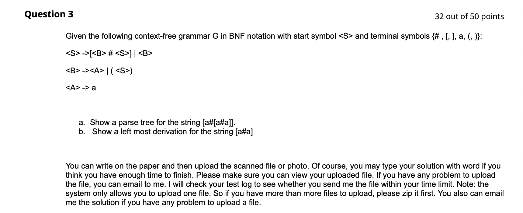 Solved Given The Following Context-free Grammar G In BNF | Chegg.com